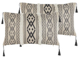 Set of 2 Cushions Beige and Black Polyester Cover 30 x 50 cm Decorative Pillows Geometric Pattern Beliani