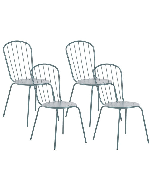 Set of 4 Garden Dining Chairs Light Blue Steel Modern Rust Resistant High Back Beliani