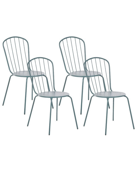 Set of 4 Garden Dining Chairs Light Blue Steel Modern Rust Resistant High Back Beliani