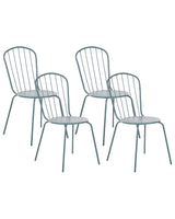 Set of 4 Garden Dining Chairs Light Blue Steel Modern Rust Resistant High Back Beliani