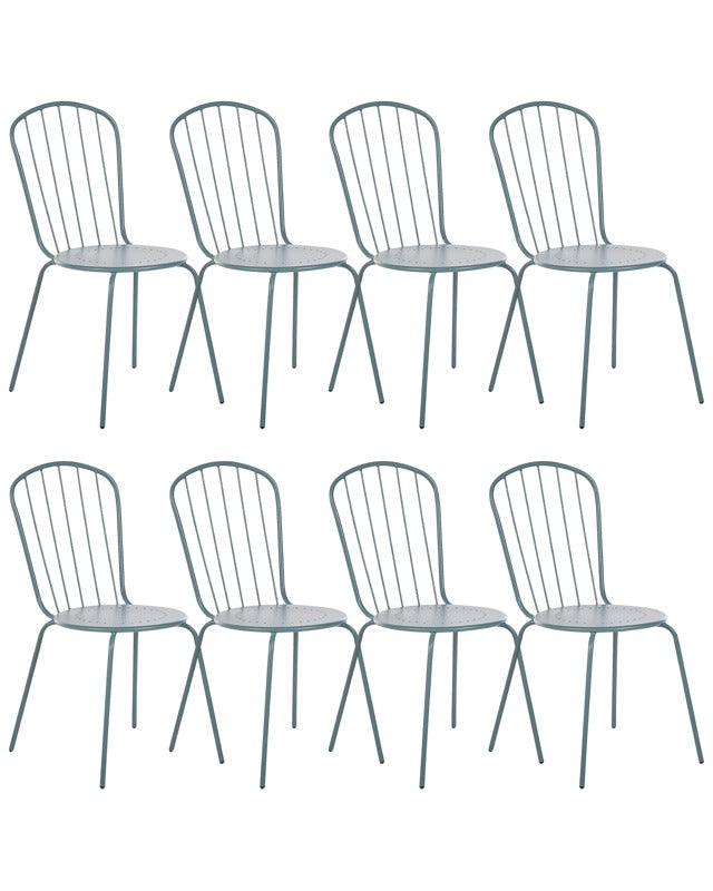 Set of 8 Garden Dining Chairs Light Blue Steel Modern Rust Resistant High Back Beliani