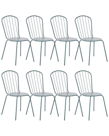 Set of 8 Garden Dining Chairs Light Blue Steel Modern Rust Resistant High Back Beliani