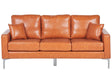 Sofa Brown Faux Leather 3 Seater Cushioned Seat and Back Metal Legs with Throw Pillows Beliani