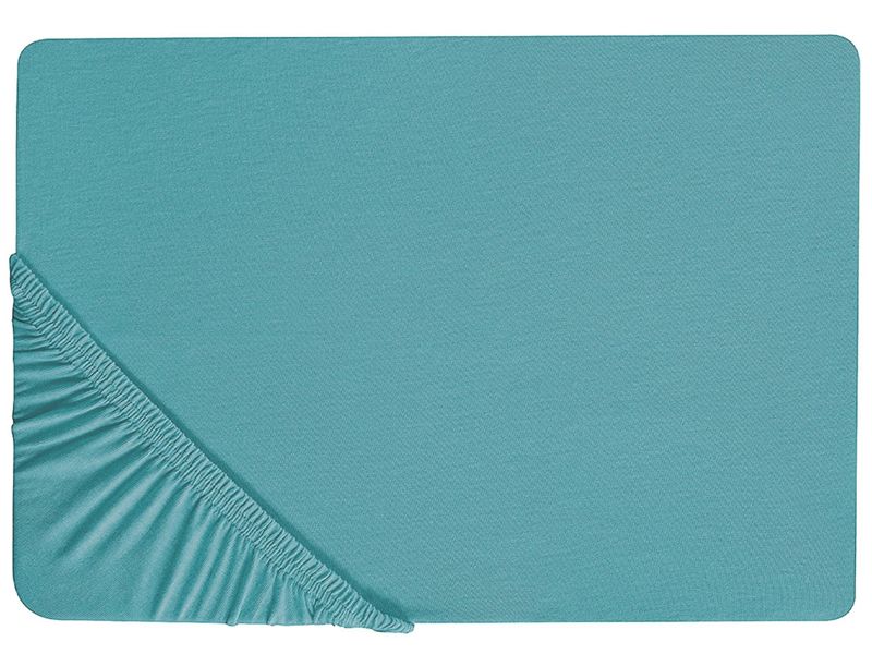 Fitted Sheet Turquoise Cotton 90 x 200 cm Solid Pattern Classic Elastic Edging Bedroom Beliani