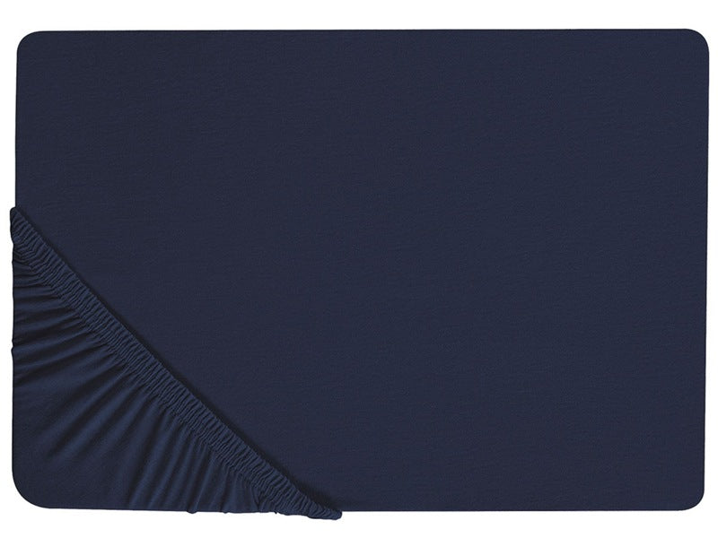 Fitted Sheet Navy Blue Cotton 90 x 200 cm Solid Pattern Classic Elastic Edging Bedroom Beliani