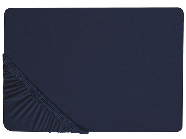 Fitted Sheet Navy Blue Cotton 90 x 200 cm Solid Pattern Classic Elastic Edging Bedroom Beliani