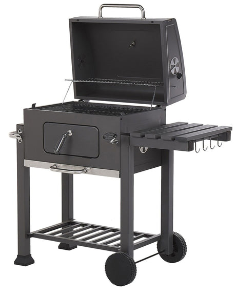 Charcoal BBQ Grill Grey Stainless Steel with Lid Wheeled Cooking Grate Warming Grate 2 Shelves Removable Ash Tray Beliani