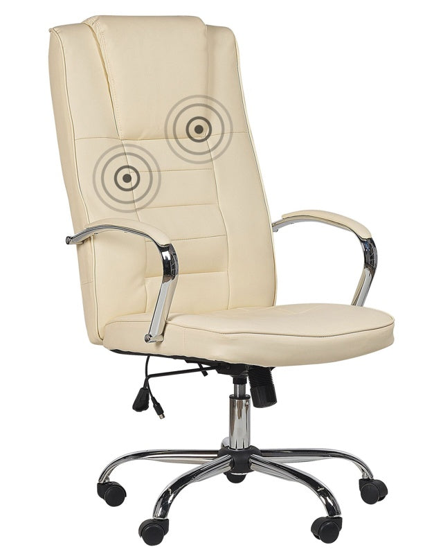 Massage Office Chair Beige Faux Leather Heating Function 4 Modes 360 Degree Swivel Desk Chair for Home Office Beliani