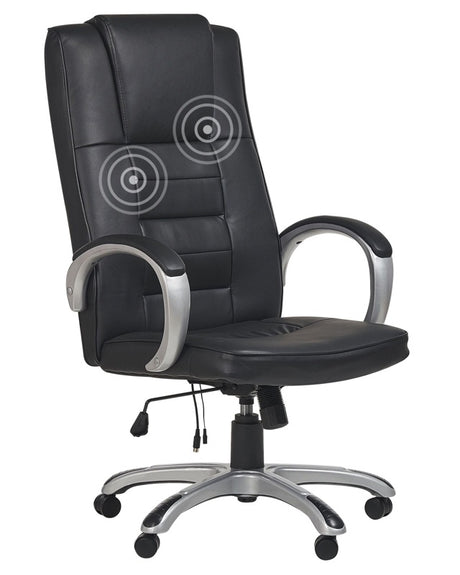 Office Chair Black Faux Leather Swivel Height Adjustable High Back Massage Function Heated Seat Beliani