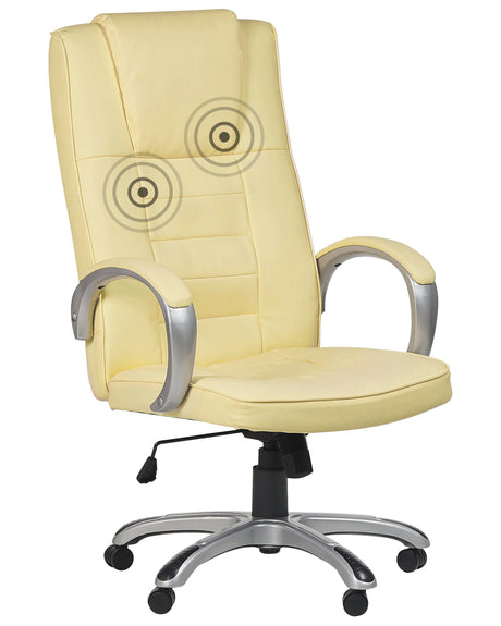 Office Chair Beige Faux Leather Swivel Height Adjustable High Back Massage Function Heated Seat Beliani
