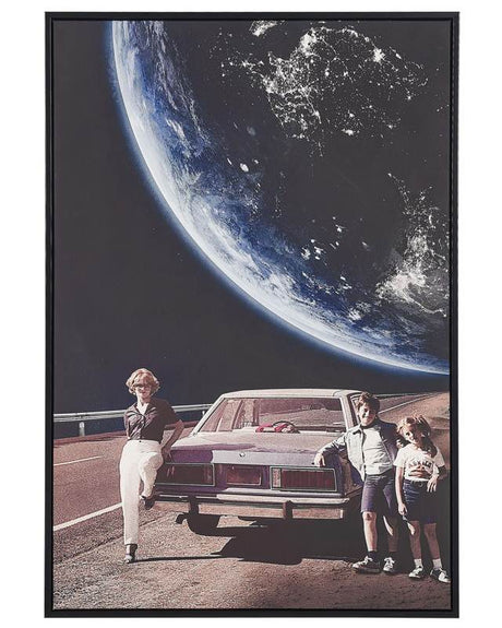 Framed Wall Art Multicolour Canvas 63 x 93 cm  Print Retro Planet Moon Motif Modern Wall Decor Beliani