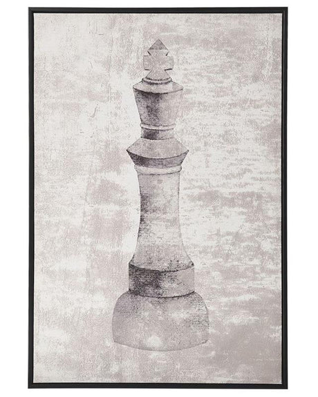 Framed Wall Art Grey Canvas 63 x 93 cm Chess Pawn Print Framed Minimalist Modern Beliani