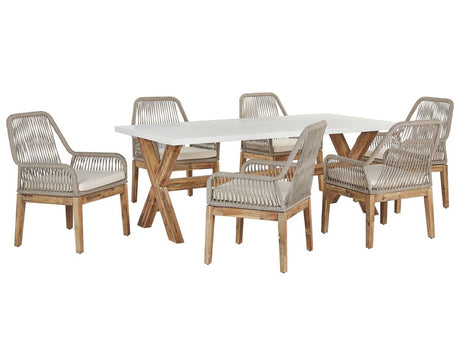 Garden Dining Set White Concrete Table 6 Beige Wicker Propylene Chairs Modern Design Beliani