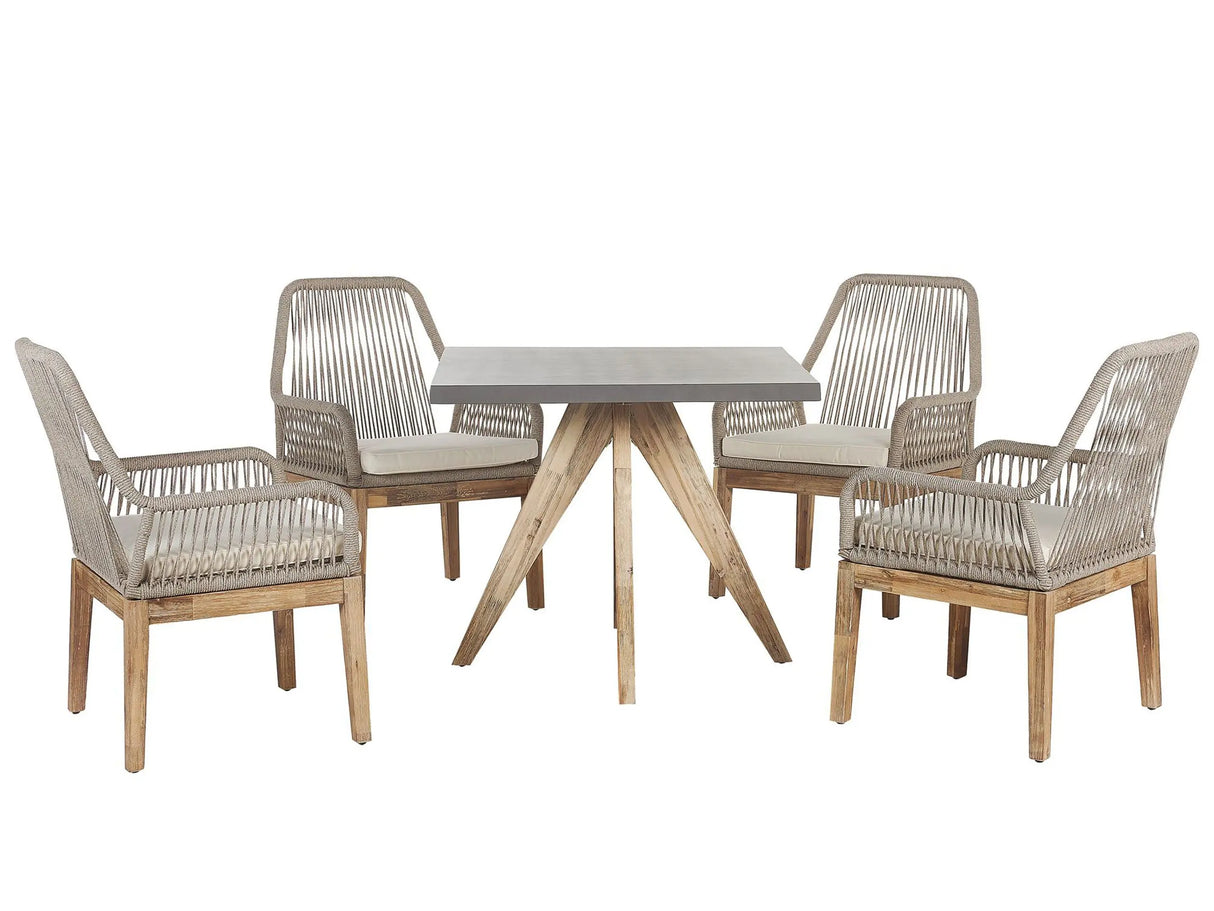 Outdoor Dining Set Grey Light Wood Fibre Cement For 4 People Square Table with Beige Chairs Modern Design Beliani