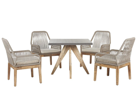 Outdoor Dining Set Grey Light Wood Fibre Cement For 4 People Square Table with Beige Chairs Modern Design Beliani