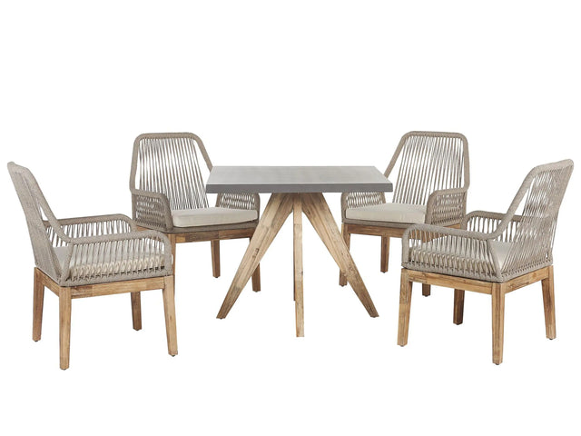 Outdoor Dining Set Grey Light Wood Fibre Cement For 4 People Square Table with Beige Chairs Modern Design Beliani