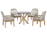 Outdoor Dining Set Grey Light Wood Fibre Cement For 4 People Round Table with Beige Chairs Modern Design Beliani