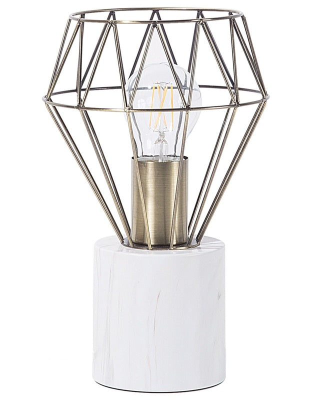 Table Lamp Bedside Light Brass Metal Diamond Cage Shade Round Base Marble Look Beliani