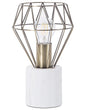 Table Lamp Bedside Light Brass Metal Diamond Cage Shade Round Base Marble Look Beliani