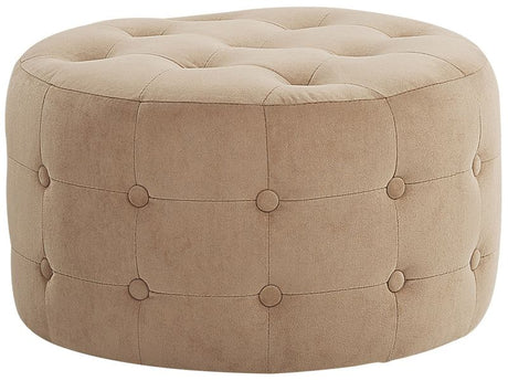 Footstool Beige Velvet Round Pouffe Button Tufted Upholstery Glam Ottomane Living Room Furniture Beliani