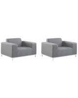 Set of 2 Garden Armchairs Grey Fabric Upholstery White Aluminium Legs Indoor Outdoor Furniture Weather Resistant Outdoor Beliani