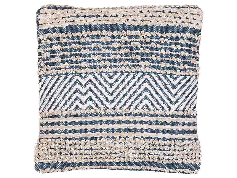 Scatter Cushion Beige and Blue Cotton 45 x 45 cm Geometric Pattern Handwoven Removable Covers with Filling Boho Style Beliani