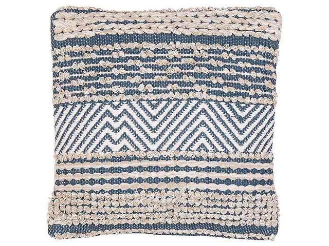 Scatter Cushion Beige and Blue Cotton 45 x 45 cm Geometric Pattern Handwoven Removable Covers with Filling Boho Style Beliani