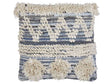 Scatter Cushion Beige and Blue Cotton 45 x 45 cm Geometric Pattern Handwoven Removable Covers with Filling Boho Style Beliani