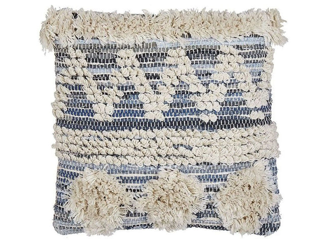Scatter Cushion Beige and Blue Cotton 45 x 45 cm Geometric Pattern Handwoven Removable Covers with Filling Boho Style Beliani