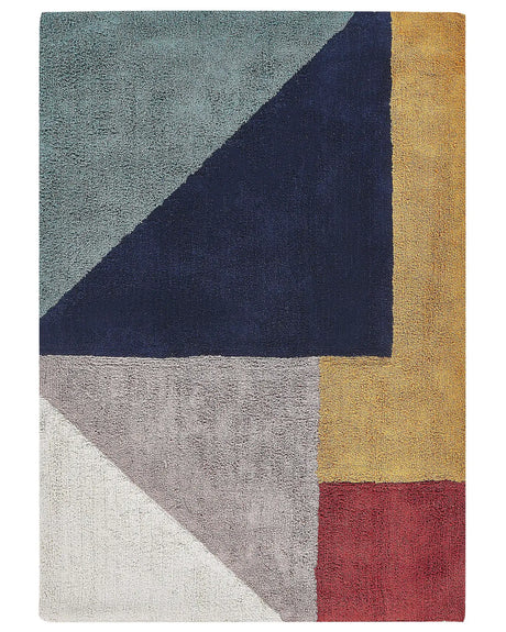 Area Rug Multicolour Cotton 160 x 230 cm Low Pile Geometric Pattern Rectangular Retro Beliani