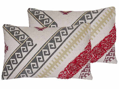 Set of 2 Scatter Cushions Multicolour Cotton 30 x 50 cm Geometric Pattern Handwoven Removable Covers with Filling Boho Style Beliani