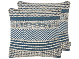Set of 2 Scatter Cushions Beige and Blue Cotton 45 x 45 cm Geometric Pattern Handwoven Removable Covers with Filling Boho Style Beliani