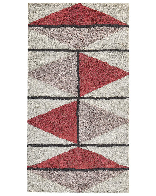 Area Rug Multicolour Cotton 80 x 150 cm Low Pile Geometric Pattern Rectangular Retro Beliani