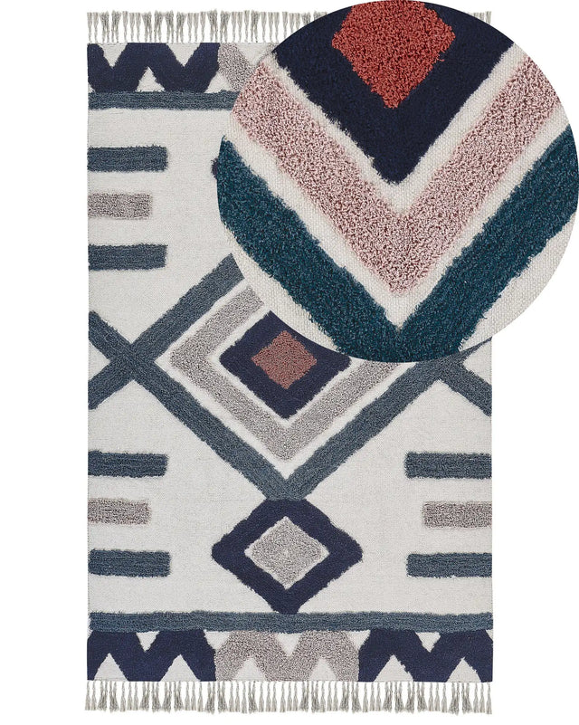 Area Rug Multicolour Cotton 140 x 200 cm Scandinavian Pattern Handwoven Tufted Rectangular Living Room Beliani