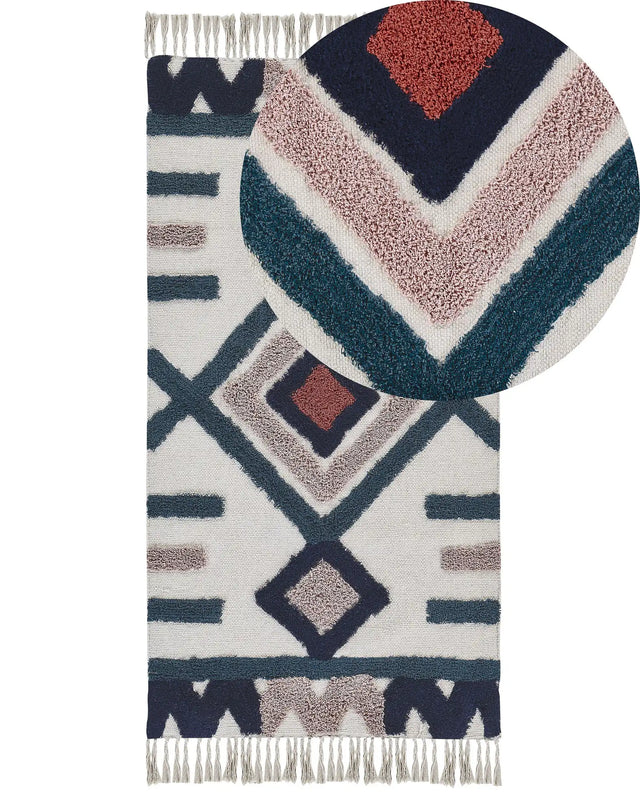 Area Rug Multicolour Cotton 80 x 150 cm Scandinavian Pattern Handwoven Tufted Rectangular Living Room Beliani