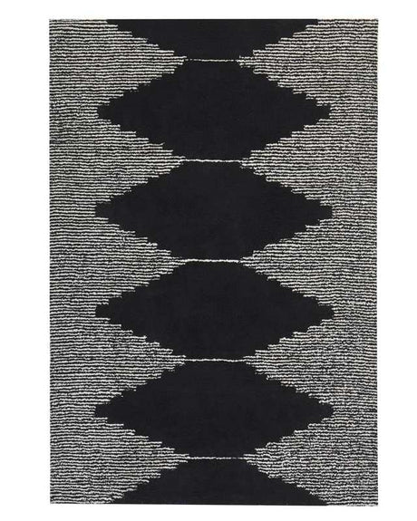 Area Rug Black and White Cotton 140 x 200 cm Scandinavian Geometric Pattern Rectangular Beliani