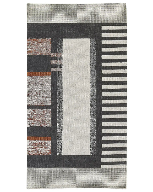 Area Rug Multicolour Cotton 80 x 150 cm Scandinavian Printed Pattern Handwoven Rectangular Living Room Beliani