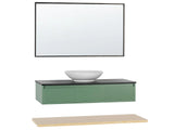 4 Piece Bathroom Furniture Set Green and Light Wood MDF with Ceramic Basin Wall Mount Vanity Cabinet with Mirror Beliani