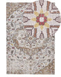 Area Rug Beige and Brown Polyester and Cotton 140 x 200 cm Handwoven Printed Floral Distressed Oriental Pattern  Beliani
