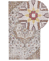 Area Rug Beige and Brown 80 x 150 cm Polyester and Cotton Handwoven Printed Floral Distressed Oriental Pattern Beliani