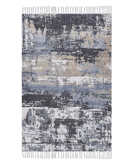 Area Rug Multicolour Polyester and Cotton 140 x 200 cm Handwoven Printed Abstract Distressed Pattern  Beliani