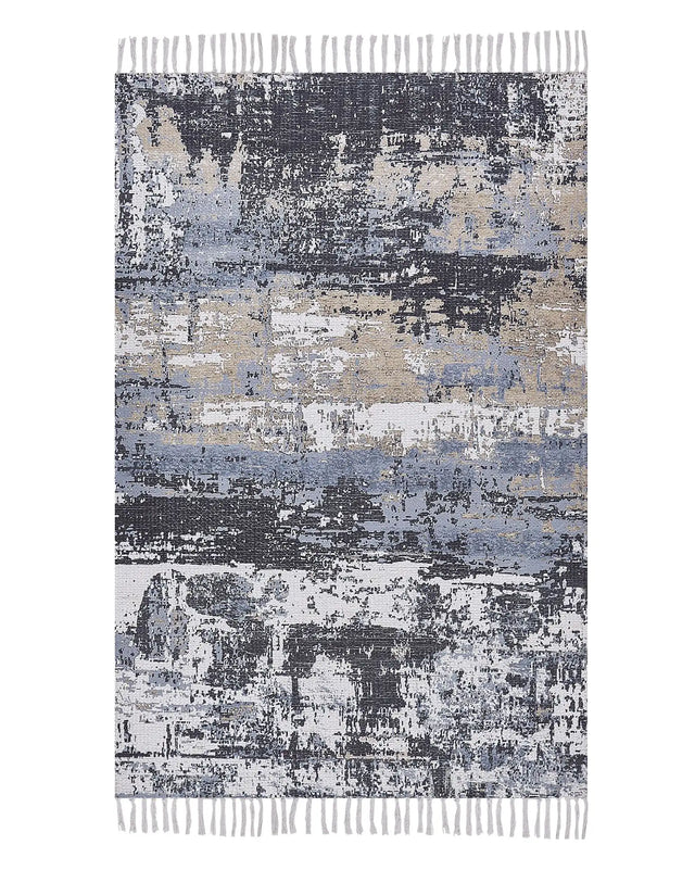 Area Rug Multicolour Polyester and Cotton 140 x 200 cm Handwoven Printed Abstract Distressed Pattern  Beliani