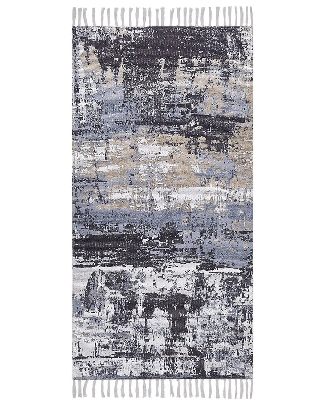 Area Rug Multicolour Polyester and Cotton 80 x 150 cm Handwoven Printed Abstract Distressed Pattern Beliani