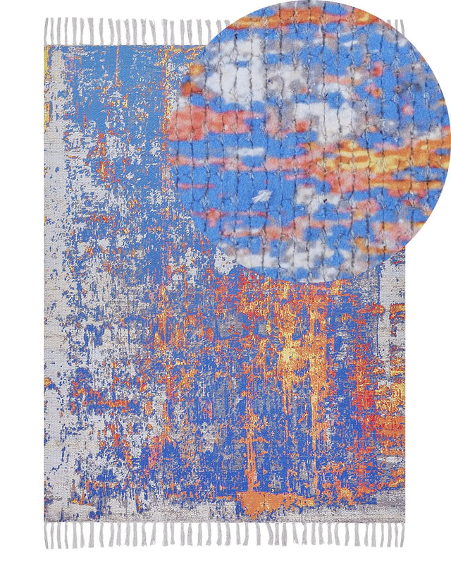 Area Rug Multicolour Polyester and Cotton 140 x 200 cm Handwoven Floor Mat Printed Abstract Pattern  Beliani