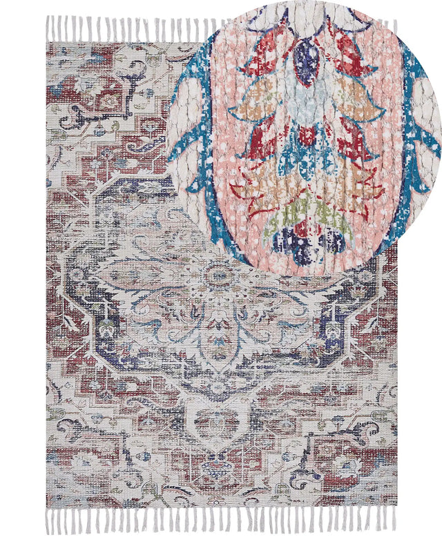 Area Rug Multicolour Polyester and Cotton 140 x 200 cm Oriental Distressed with Tassels Living Room Bedroom Beliani