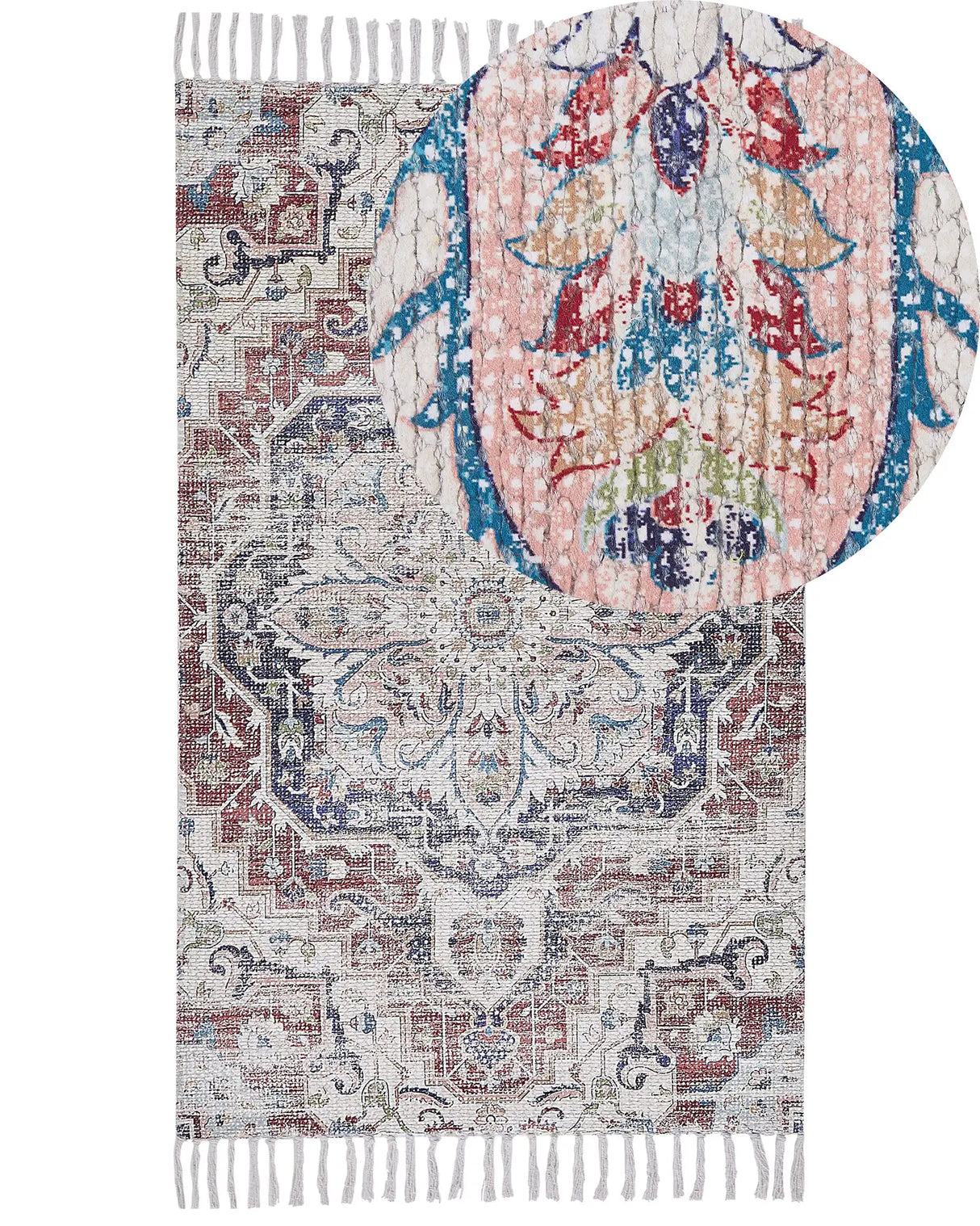 Area Rug Multicolour Polyester and Cotton 80 x 150 cm Oriental Pattern Distressed with Tassels Living Room Bedroom Beliani