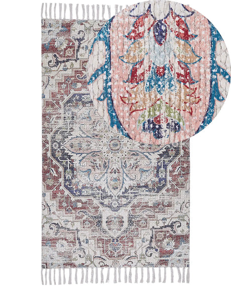 Area Rug Multicolour Polyester and Cotton 80 x 150 cm Oriental Pattern Distressed with Tassels Living Room Bedroom Beliani