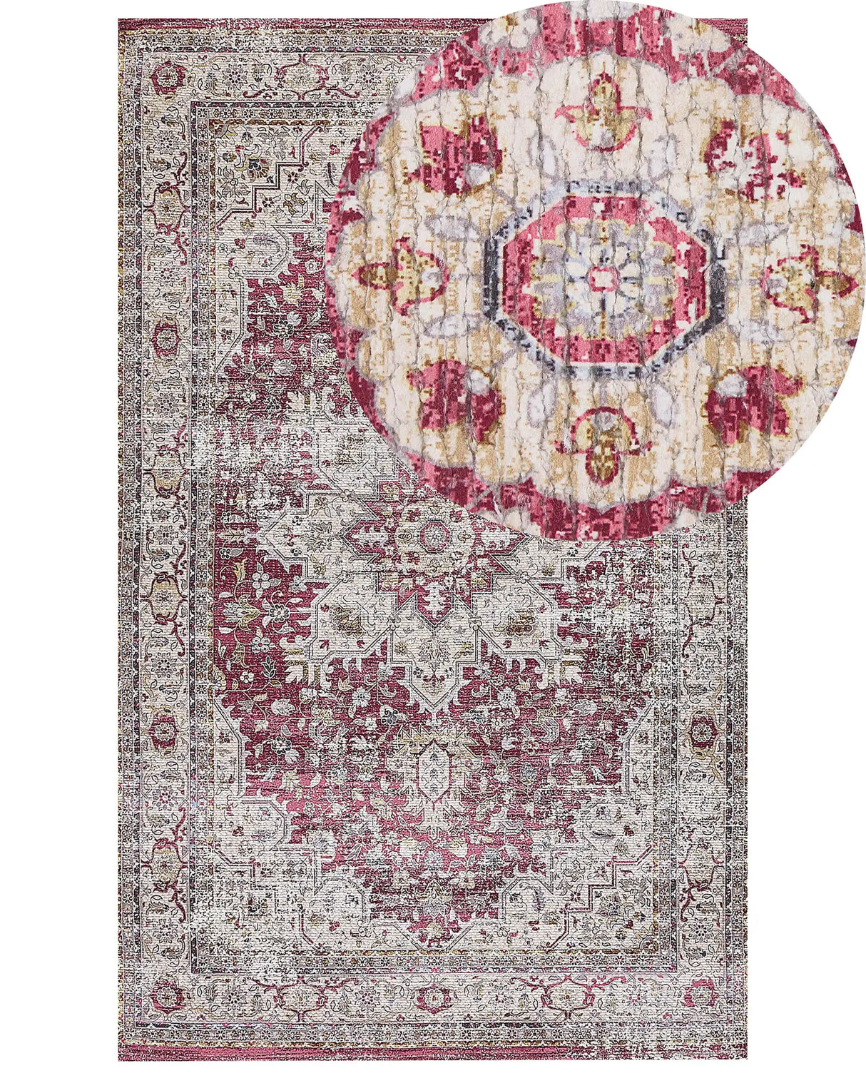 Area Rug Red and Beige Polyester and Cotton 150 x 230 cm Oriental Distressed Living Room Bedroom Beliani