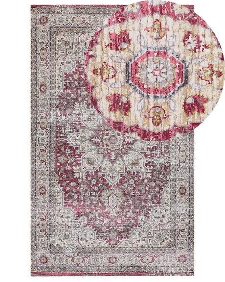 Area Rug Red and Beige Polyester and Cotton 150 x 230 cm Oriental Distressed Living Room Bedroom Beliani
