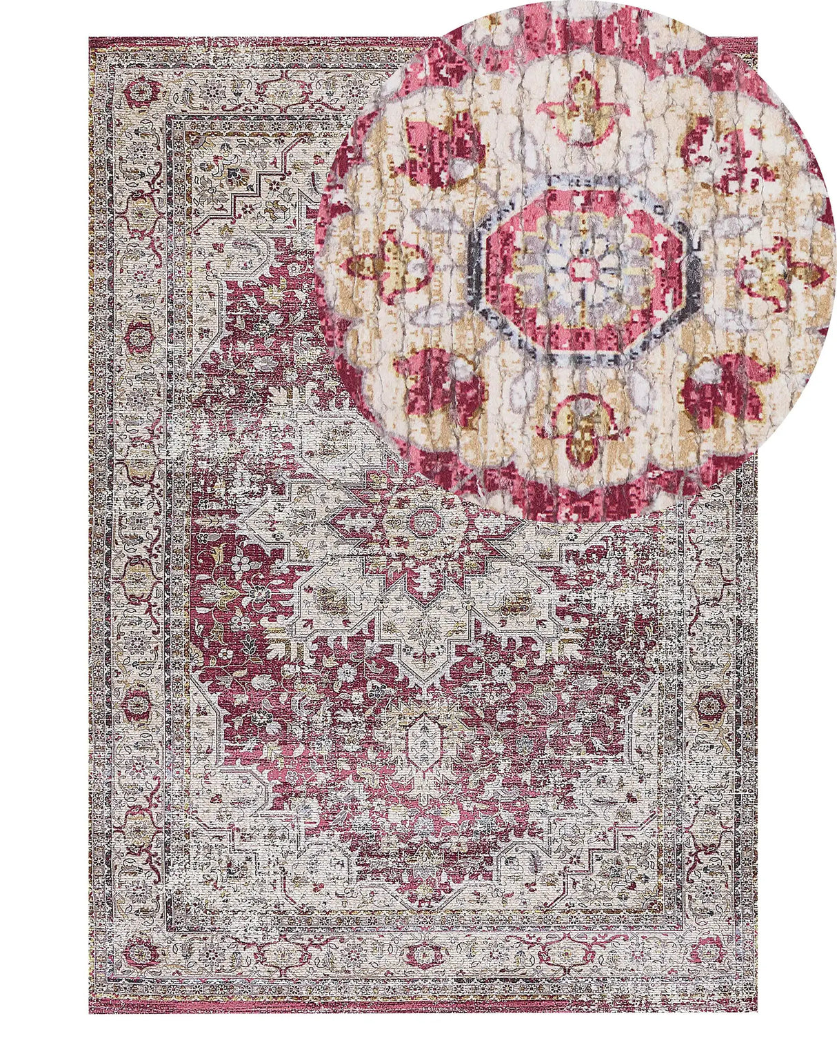 Area Rug Red and Beige Polyester and Cotton 140 x 200 cm Oriental Distressed Living Room Bedroom Beliani